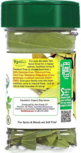 Vista 4 de Rani Organic Bay Leaves (Tej Patta) Especias enteras seleccionadas a mano Extra grandes 0.4oz (12g) Frasco PET ~ Todo natural Apto para gluten