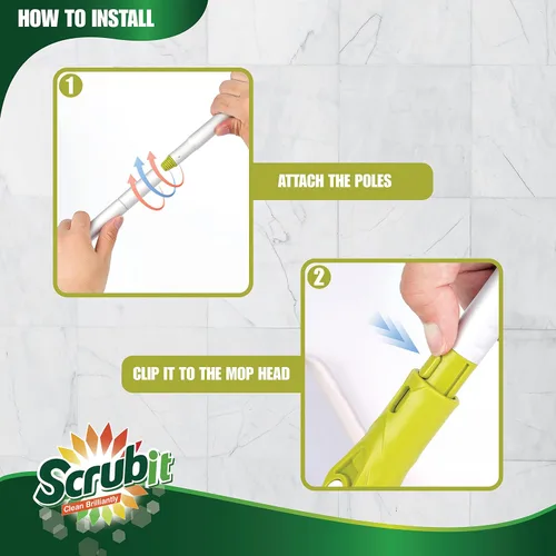 Vista 3 de SCRUBIT Trapeador de microfibra para todo tipo de suelos con 2 almohadillas lavables y reutilizables, altura ajustable, mango giratorio de 360