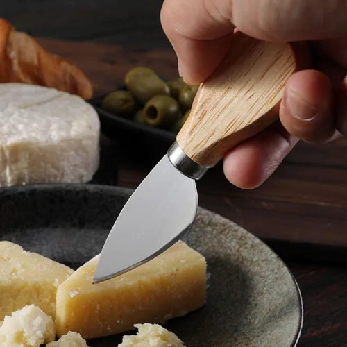 Vista 2 de Cuchillos de queso de acero inoxidable con mango de madera, cortadores, para hacer rodajas