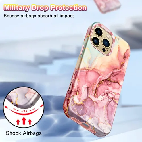Vista 4 de Btscase Compatible con Funda para iPhone 13 Pro Max de 6.7 Pulgadas 2021, Patrón de Mármol 3 en 1 Resistente de Servicio Pesado a Prueba de Golpes