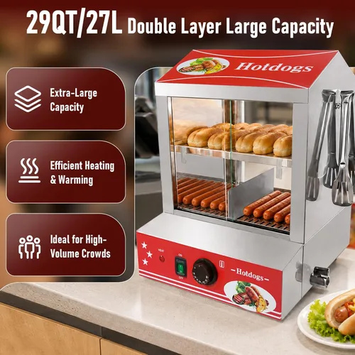 Vista 3 de Hot Dog Steamer Machine, 2-Tier Large Capacity 27L / 29QT