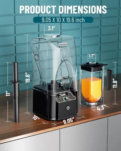 Vista 8 de WantJoin Licuadora comercial negra con sonido silencioso escudo y 1 taza de licuadora más