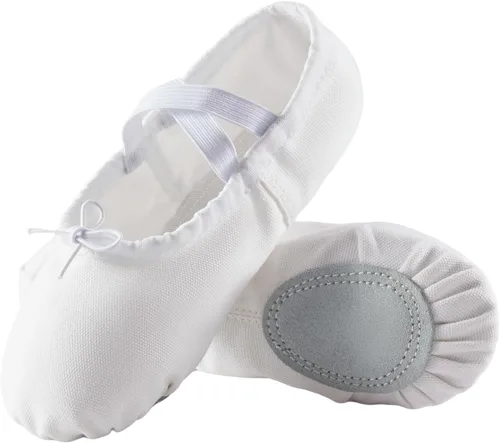 Vista 2 de missfiona Zapatillas de ballet de lona para mujer, zapatos de baile, zapatos de yoga de práctica para adultos, zapatos planos para reducir la barriga