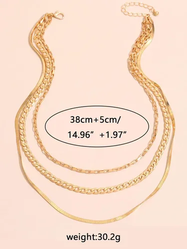 Vista 7 de Long tiantian Collar de espiga para mujer, collar de triple capa, gargantilla de cadena cubana, collar de cadena de serpiente para adolescentes