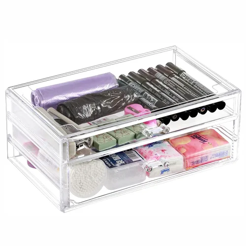 Vista 12 de Cq acrylic 1 paquete de cajones de almacenamiento apilables transparentes para tocador, organizador de escritorio apilable de 3 cajones con cajones