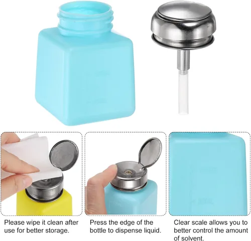 Vista 5 de HARFINGTON Dispensadores de alcohol solvente Push Down Botella dispensadora de líquido con tapa de acero inoxidable de sellado para limpiador