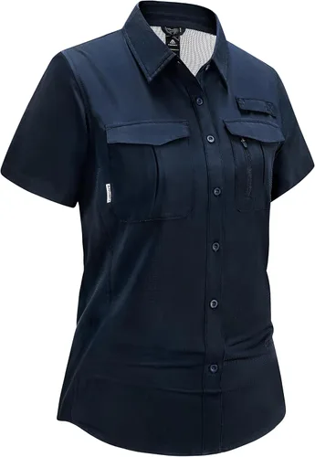 Vista 9 de Haimont Camisas de senderismo y pesca con protección solar para mujer, manga corta, abotonadas, resistentes al agua, de secado rápido