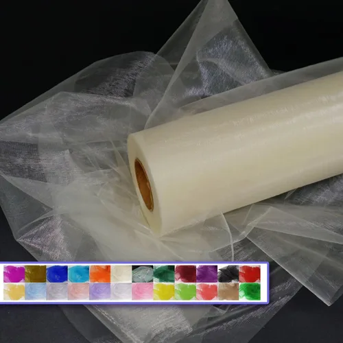 Vista 21 de Rollos de tela de tul de organza, organza cristal de 12" por 50 yardas (150 pies), carrete de malla de nailon transparente sedoso y brillante