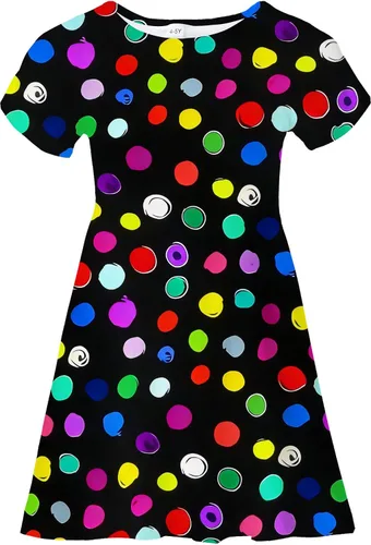 Vista 21 de Vestidos para niñas con estampado lindo, de manga corta, vestidos casuales de verano para niñas de 4 a 10 años