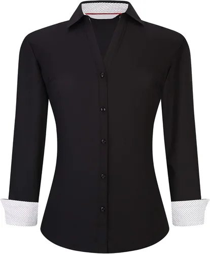 Vista 18 de Alex Vando - Blusa de botones para mujer, sin arrugas, manga larga, casual, para el trabajo