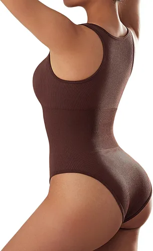 Vista 26 de SUUKSESS Body sin costuras acanalado con cuello de muesca para mujer