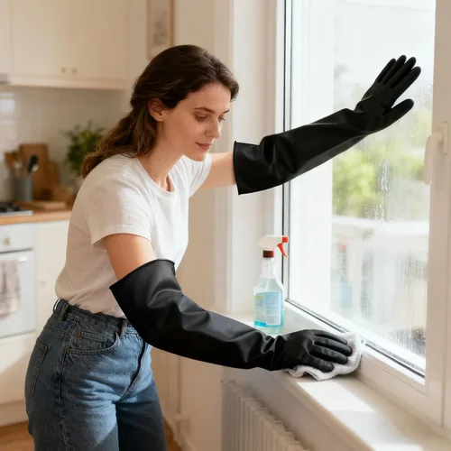 Vista 8 de Anti-Slip Chemical Resistant Rubber Gloves, Long Heavy Duty Gloves Negro
