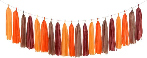 Vista 15 de Guirnalda de borlas para decoración de fiesta de Halloween en negro, blanco y naranja - 15 piezas Suministros de graduación 2025, borlas para Negro
