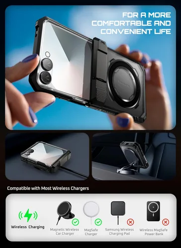 Vista 9 de SUPCASE Funda para Samsung Galaxy Z Flip 7 con soporte y protector de pantalla frontal (Unicorn Beetle Grip), [compatible con MagSafe]