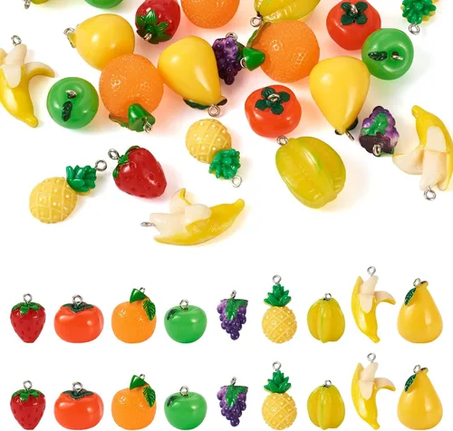 Vista 16 de Craftdady Colgantes colgantes de frutas, lindos colgantes de resina para alimentos, colgantes de manzana, naranja, piña, fresa, encantadores dijes