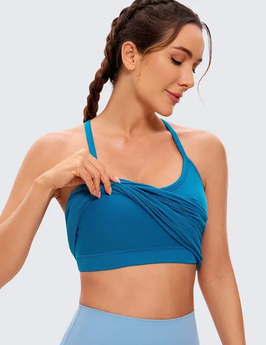 Vista 4 de CRZ YOGA - Camisetas deportivas para mujer, sin mangas, sin costuras, con espalda cruzada y brasier incorporado, camiseta para entrenamiento