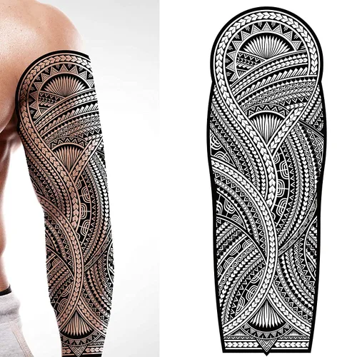 Vista 10 de Tatuaje temporal tortugas negro maorí tribal cuerpo arte adhesivo transferencia para brazos hombro azteca polinesio samoano hawaiano para hombres