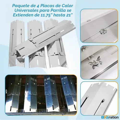 Vista 3 de Paquete de 4 placas térmicas universales para parrilla que se extienden de 11.75 a 21 pulgadas, protector térmico ajustable de acero inoxidable
