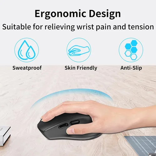 Vista 7 de Ratón silencioso Bluetooth, mouse ergonómico para computadora con botones laterales, ratones silenciosos BT4.2 sin receptor USB, batería de 18