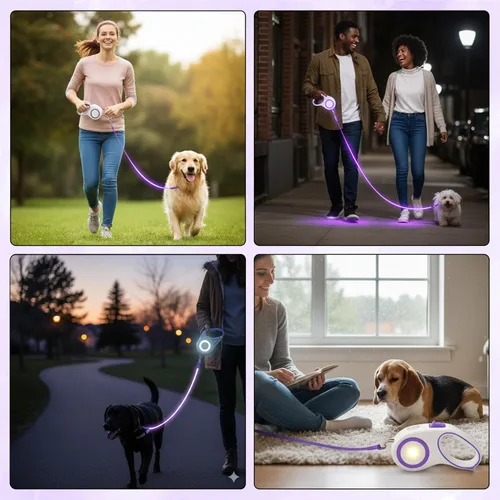 Vista 6 de Correa retráctil para perro de 10 pies – Correa reflectante resistente para perros grandes, medianos y pequeños – Línea larga sin enredos con mango