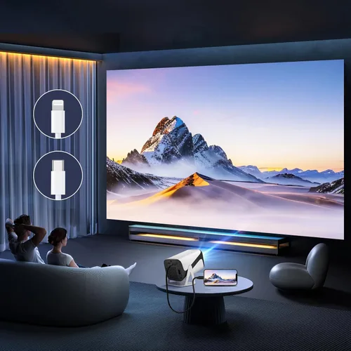 Vista 3 de Mini proyector 1080P, soporte giratorio de 270°, HDMI/USB Plug & Play, proyector de película portátil al aire libre para TV Stick