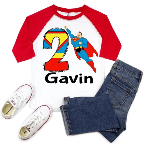 Vista 2 de Shirt Birthday Boy Shirt Personalized Shirts 1st Birthday Outfit Boy for Toddler and Baby Boy Superhero Birthday Shirts for Boys 1st 2nd 3rd 4th 5th