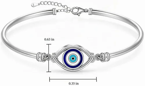 Vista 2 de Fenthring Evil Eye Bracelet Sterling Silver Greek Turkish Blue Evil Eye Bracelets for Women Bangle Adjustable Good Luck Protection Jewelry Cute
