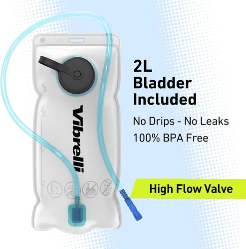 Vista 2 de Vibrelli Hydration Backpack & 2L Hydration Bladder - High Flow Bite Valve - Hydration Pack for Cycling, Running, Hiking