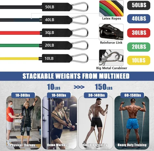 Vista 2 de Bandas de resistencia para entrenamiento con asas para hombres y mujeres, bandas de ejercicio para pesas de fitness, entrenamiento, hogar, oficina