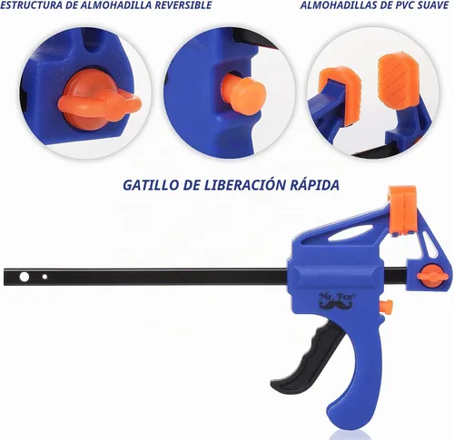 Vista 3 de Mr. Pen - Abrazaderas de barra para carpintería, 4", paquete de 2, azul