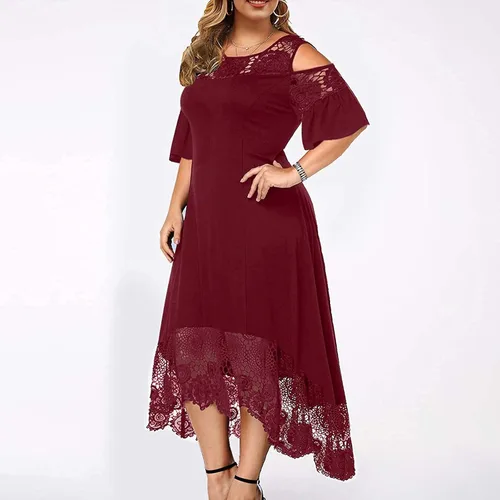 Vista 4 de MOBCTG Vestidos de talla grande para la iglesia de mujer, vestido de manga corta con volantes, vestido sin tirantes, talla L-5XL