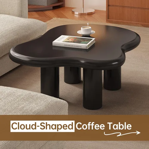 Vista 3 de Guyii Mesa de centro de nube de 35.43 pulgadas, mesa de centro negra para sala de estar, mesa de té irregular para interiores, mesa auxiliar moderna