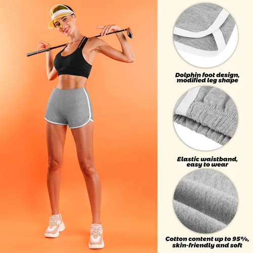 Vista 2 de Motarto Paquete de 3 pantalones cortos deportivos de algodón para mujer, pantalones cortos deportivos para yoga, danza, verano