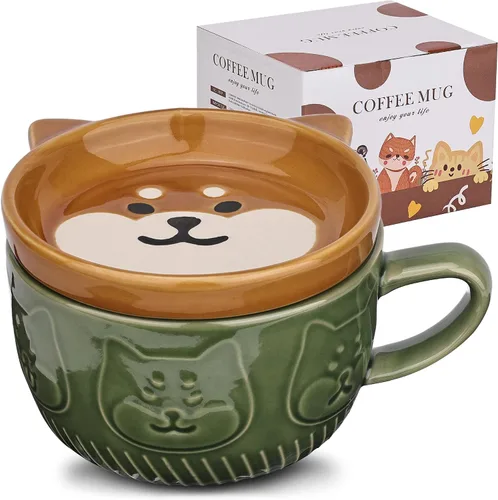 Vista 12 de Linda Taza de Cerámica para Gatos con Tapa, Tazas de Café Kawaii o Tazas de Té para Amantes de los Gatos, Tazas Divertidas de Novedad