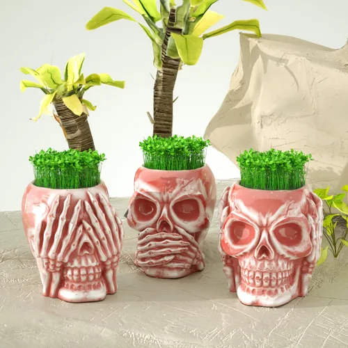Vista 3 de Juego de 3 cajas de almacenamiento de calavera de Halloween, molde de resina de silicona, frasco de botella con forma de calavera, moldes