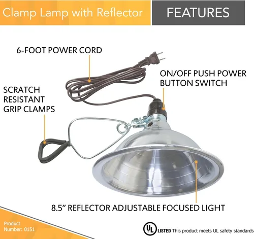 Vista 3 de Lámpara de abrazadera Woods con reflector de aluminio; 150W; listado UL; cable de 6 pies