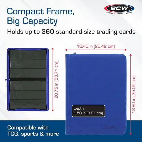 Vista 3 de BCW Z-Folio - Álbum LX de 9 bolsillos - Azul Organizador de tarjetas con cremallera segura Carpeta de colección de tarjetas de cuero sintético