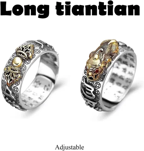 Vista 7 de Long tiantian Feng Shui Pixiu Pulsera Anillo Feng Shui Negro Obsidiana Riqueza Pulsera Pi Xiu Buena Suerte Pulsera Rica para Mujeres Hombres Regalos