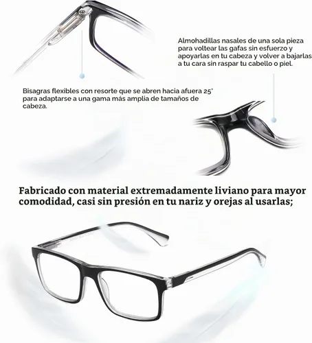Vista 5 de Missfive Paquete de 2 lentes de lectura progresivos multienfoque ligeros para hombre, bloqueo de luz azul, bisagra de resorte multifocal, calidad