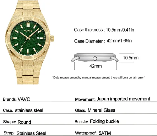 Vista 5 de VAVC Reloj de lujo para hombre, reloj de pareja, elegante reloj para negocios, regalo o graduación, analógico impermeable para hombres y mujeres