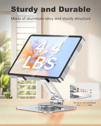 Vista 2 de Soporte para tablet para escritorio, giratorio de 360° para soporte de iPad, soporte ajustable de aluminio para tableta, compatible con iPad Pro Air