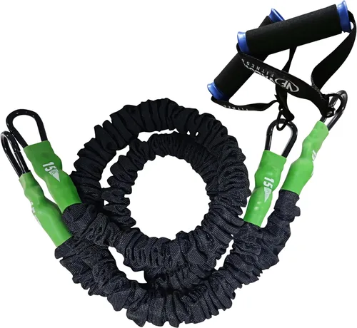 Vista 17 de Valor Fitness Bandas de resistencia – 5 libras a 25 libras – Mosquetones adjuntos y 2 bandas por opción de peso con asas – Funda cubierta