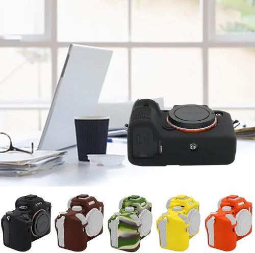 Vista 5 de Funda para Sony A7 iii, funda de goma de silicona profesional cubierta protectora para cámara A7 iii A7r iii a73 a7R 3 + paño de microfibra (negro)