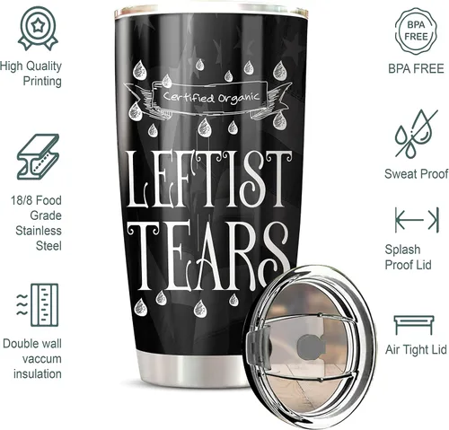 Vista 2 de CHICKOR Leftist Tears - Vaso de acero inoxidable de 20 onzas con tapa, doble pared aislada al vacío, taza de café de viaje