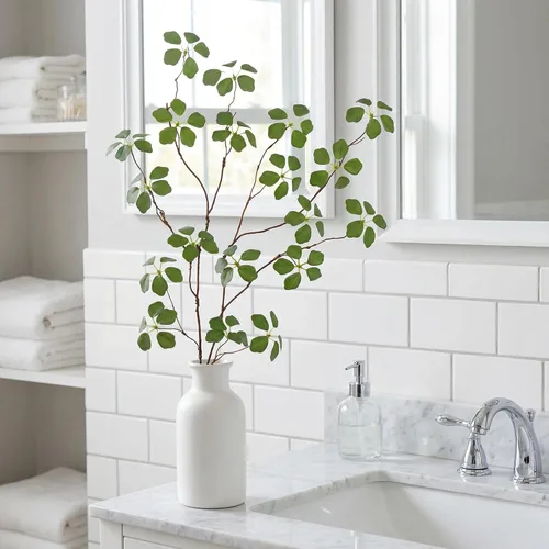 Vista 4 de 2 tallos de eucalipto sintético con hojas, tallos de vegetación falsos de 33.5 pulgadas, tallos de plantas artificiales para decoración de jarrones
