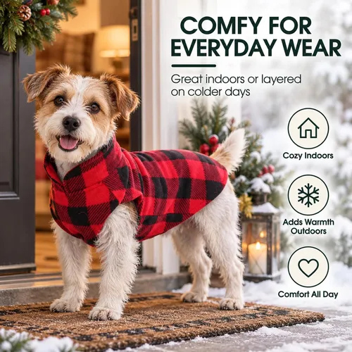 Vista 3 de Kuoser Chaleco de vellón para perro, suéter a cuadros para perro con Rojo Plaid