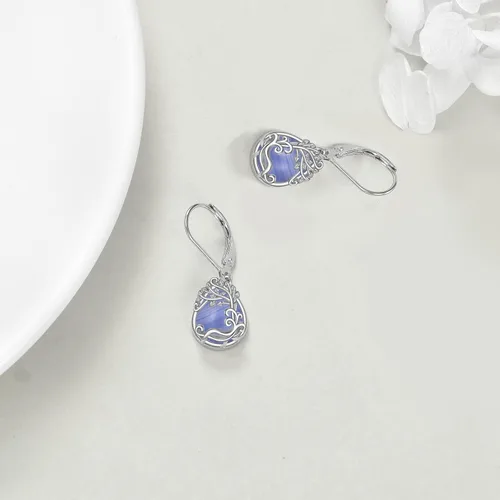 Vista 173 de Aretes colgantes con forma de lágrima de filigrana de piedra lunar de plata de ley 925 con cierre de palanca para mujer, regalos de joyería