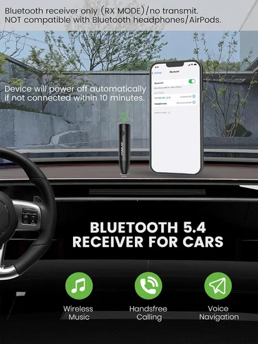 Vista 2 de HVMLAK Adaptador Bluetooth 5.3 Aux para Coche con Micrófono Mejorado, Jack de 3.5mm para Estéreo de Coche y Hogar, Carga USB-C, Estuche Resistente