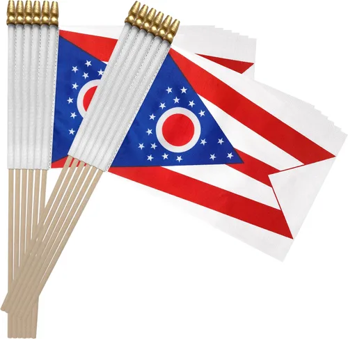 Vista 5 de TSMD Ohio OH State Flag on Wood Stick - Mini banderas de mano, 5 x 8 pulgadas, paquete de 12