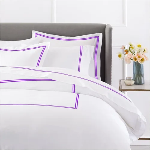 Vista 9 de BedDecor Lujoso juego de funda de edredón bordada de algodón egipcio suave cepillado de 400 hilos con hermoso bordado de 2 rayas, (negro, individual)